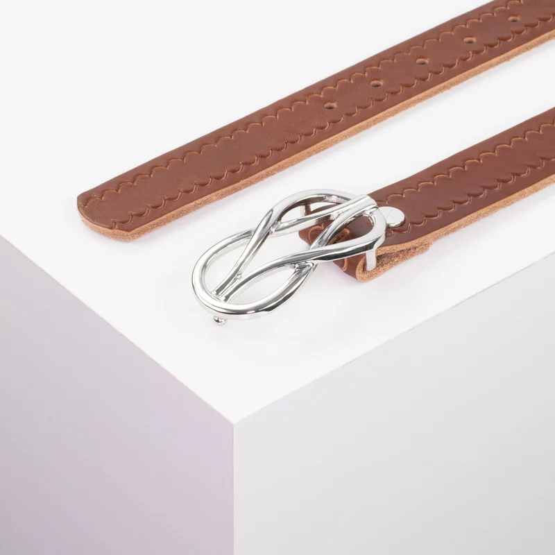 Ledergürtel 3cm mit Schnalle Havanna silber glänzend