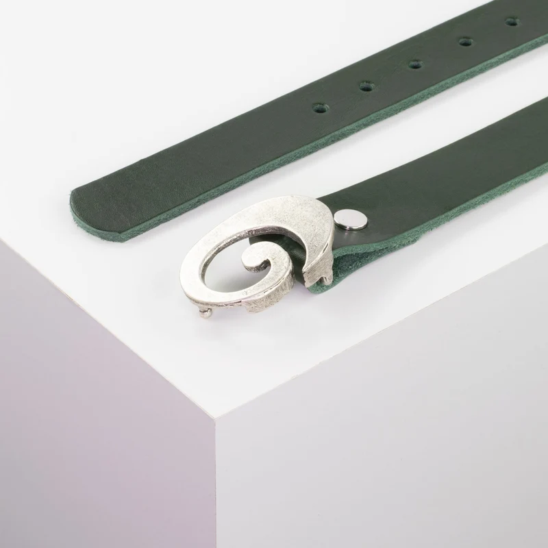 Ledergürtel 3cm mit Schnalle Schnecke silber matt