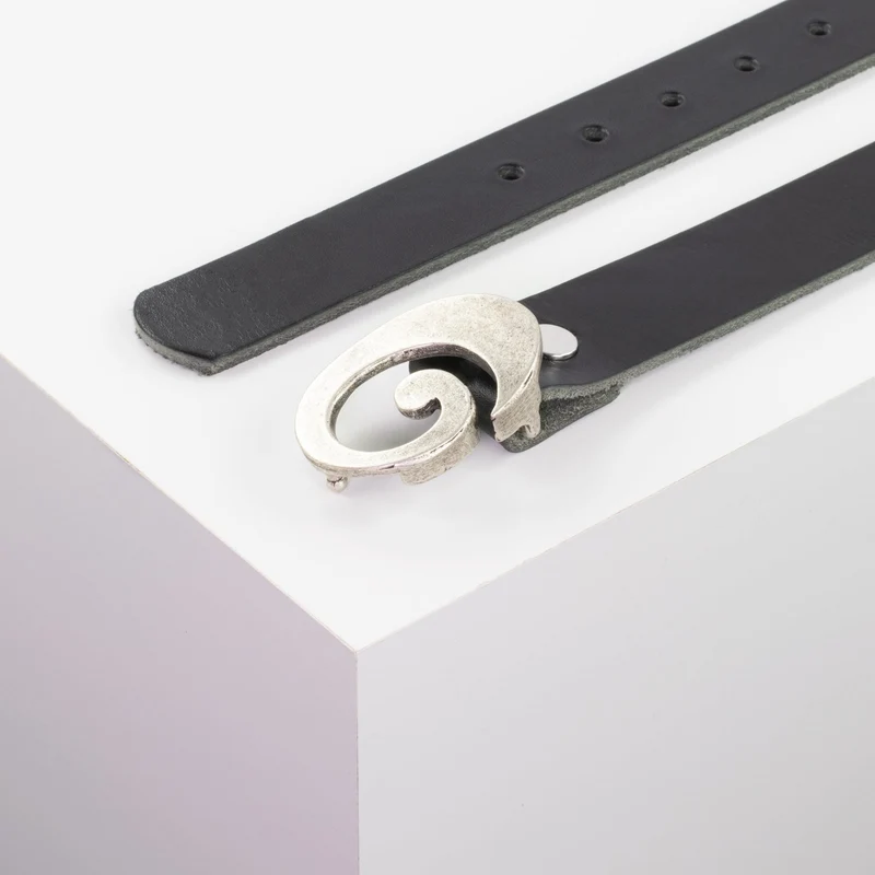 Ledergürtel 3cm mit Schnalle Schnecke silber matt