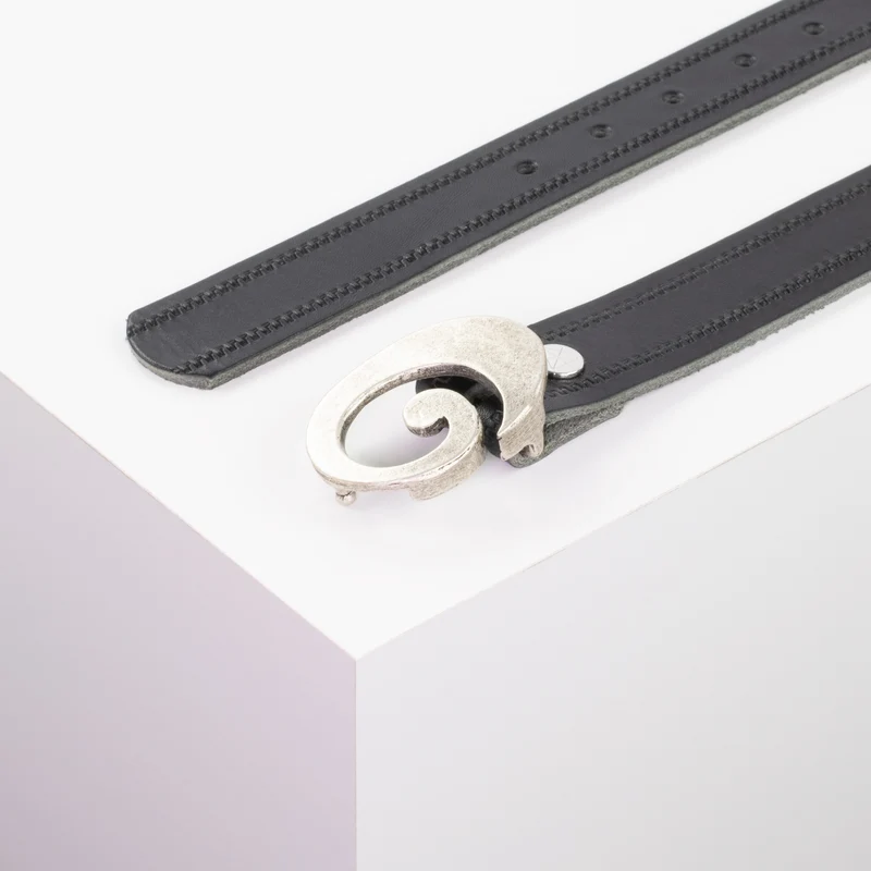 Ledergürtel 3cm mit Schnalle Schnecke silber matt