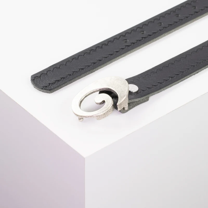 Ledergürtel 3cm mit Schnalle Schnecke silber matt