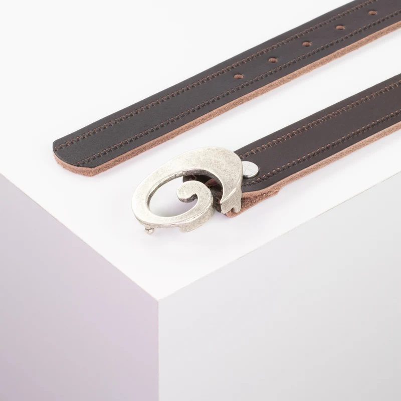 Ledergürtel 3cm mit Schnalle Schnecke silber matt