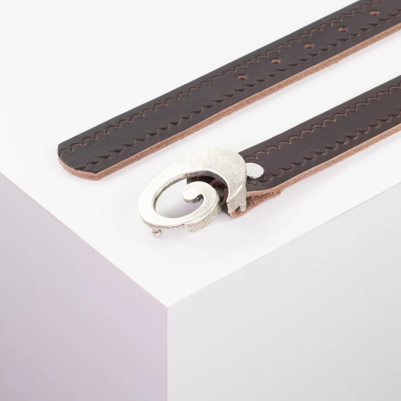 Ledergürtel 3cm mit Schnalle Schnecke silber matt