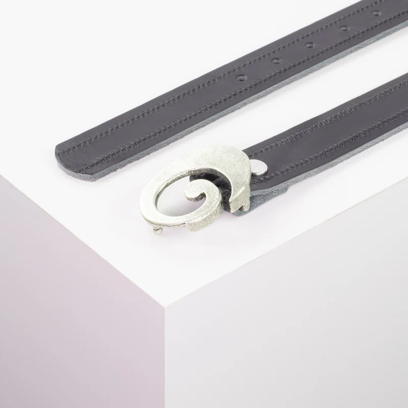Ledergürtel 3cm mit Schnalle Schnecke silber matt