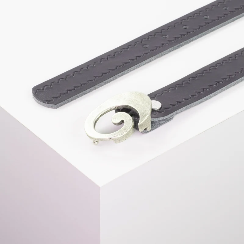 Ledergürtel 3cm mit Schnalle Schnecke silber matt