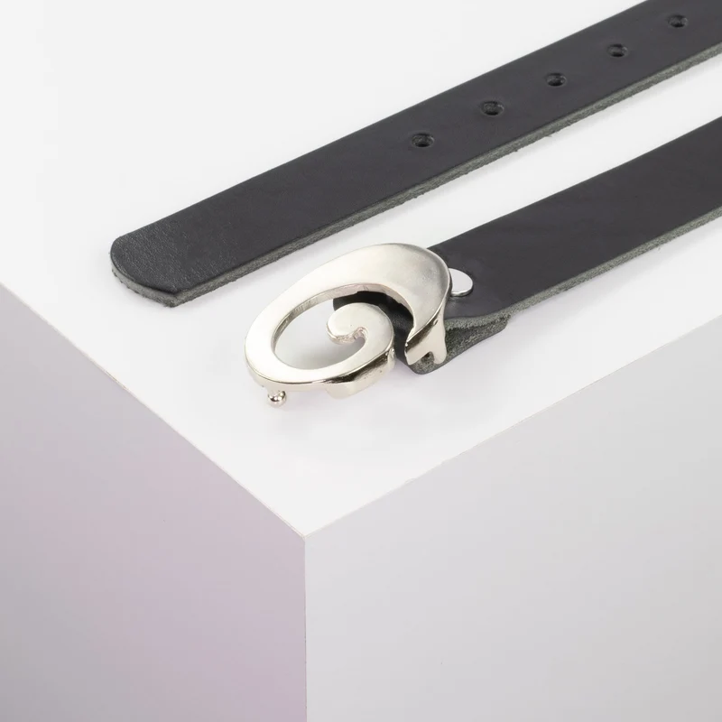Ledergürtel 3cm mit Schnalle Schnecke silber glänzend