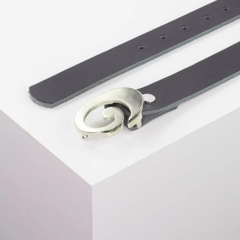 Ledergürtel 3cm mit Schnalle Schnecke silber glänzend