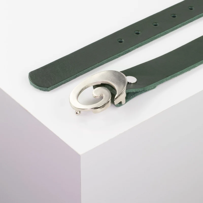 Ledergürtel 3cm mit Schnalle Schnecke silber glänzend