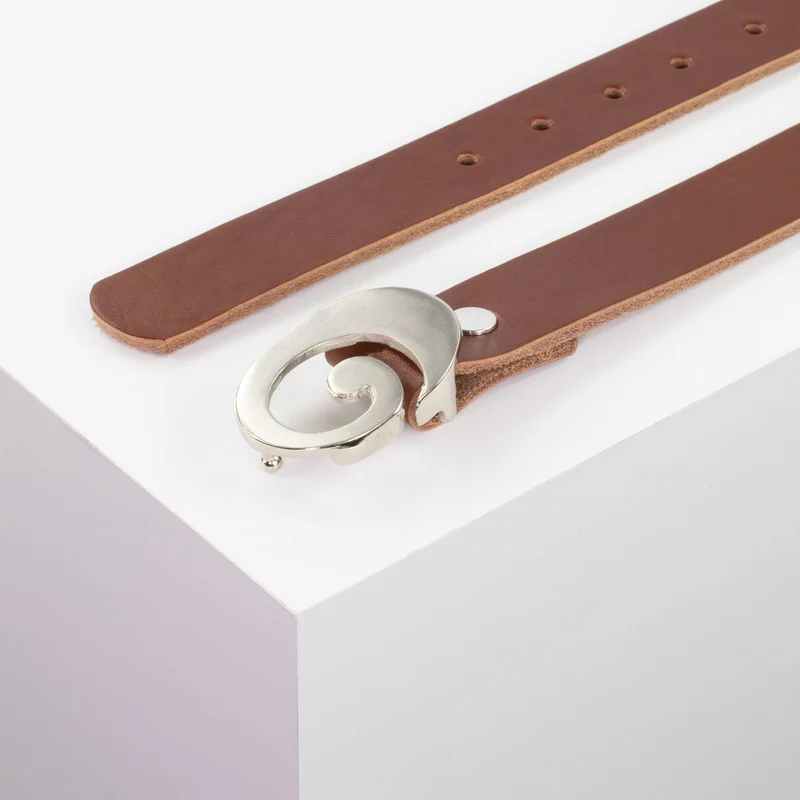 Ledergürtel 3cm mit Schnalle Schnecke silber glänzend