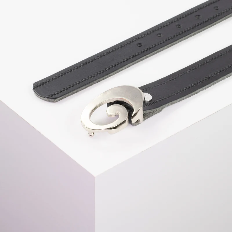 Ledergürtel 3cm mit Schnalle Schnecke silber glänzend
