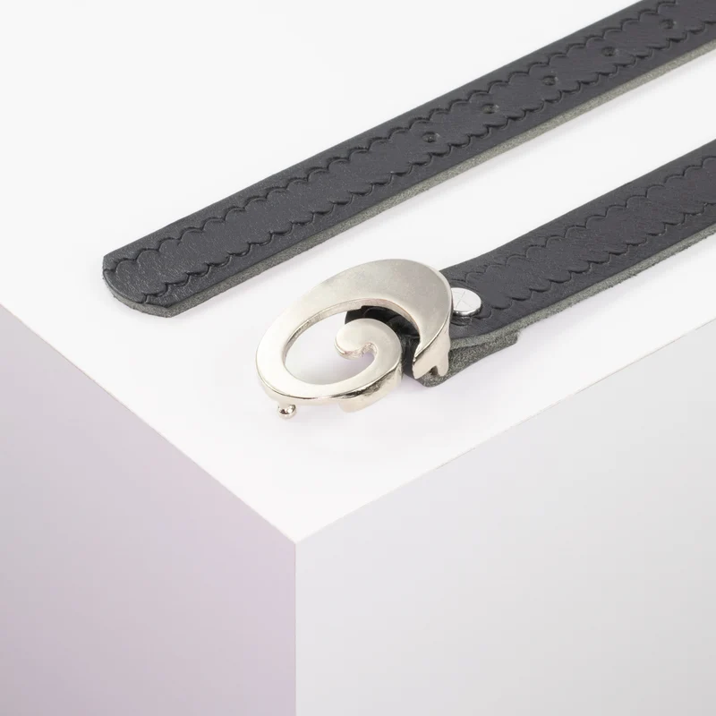 Ledergürtel 3cm mit Schnalle Schnecke silber glänzend