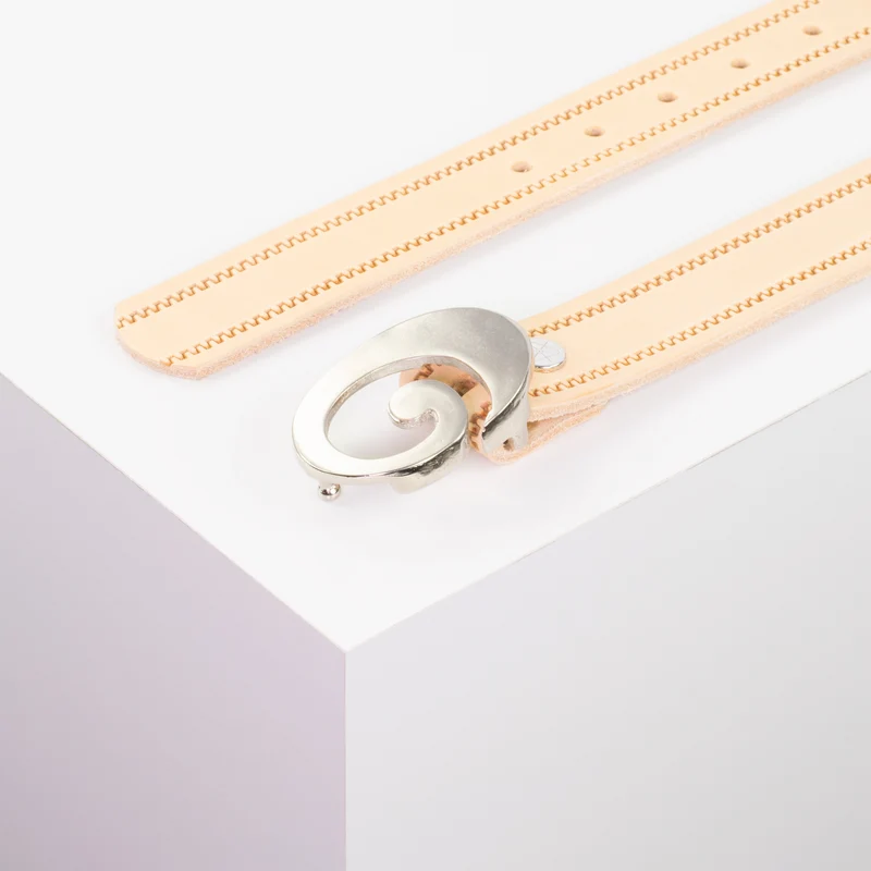 Ledergürtel 3cm mit Schnalle Schnecke silber glänzend