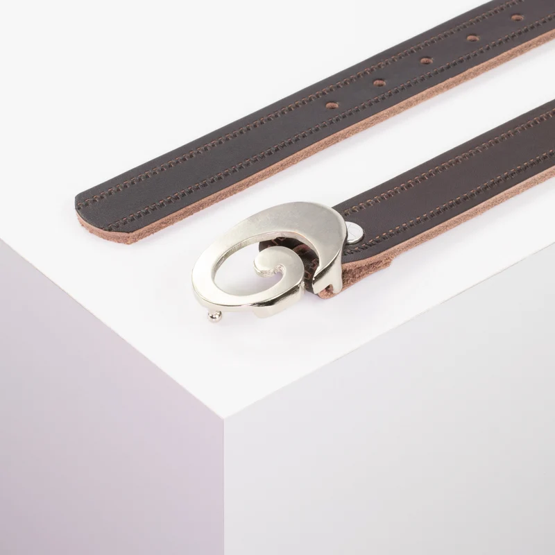 Ledergürtel 3cm mit Schnalle Schnecke silber glänzend