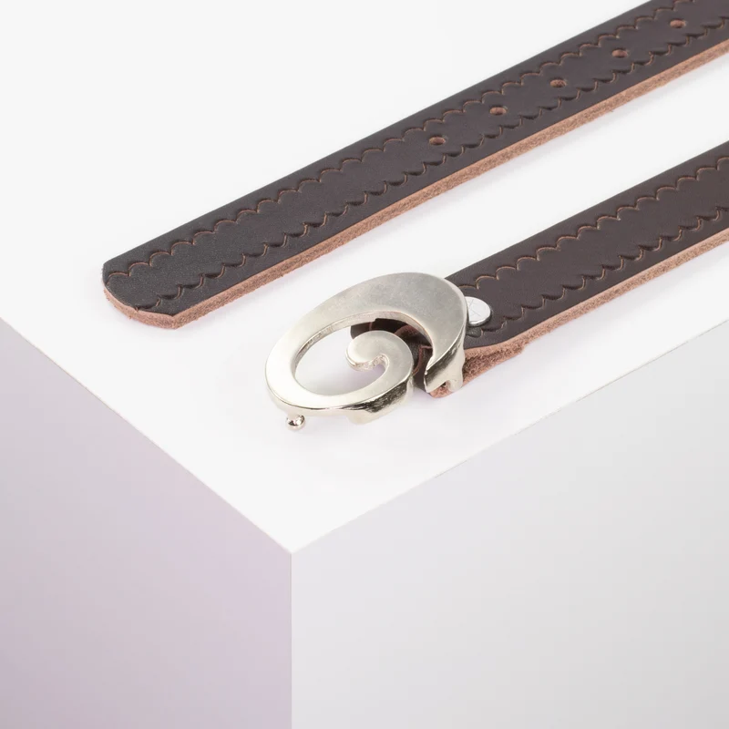 Ledergürtel 3cm mit Schnalle Schnecke silber glänzend