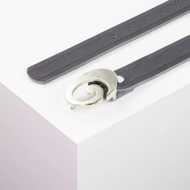 Ledergürtel 3cm mit Schnalle Schnecke silber glänzend