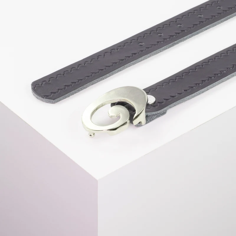 Ledergürtel 3cm mit Schnalle Schnecke silber glänzend