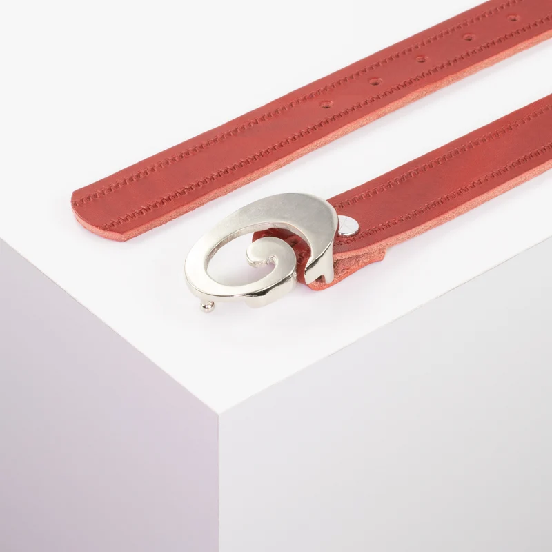 Ledergürtel 3cm mit Schnalle Schnecke silber glänzend