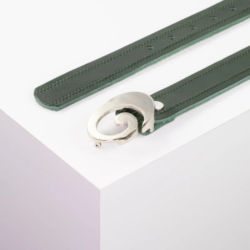Ledergürtel 3cm mit Schnalle Schnecke silber glänzend
