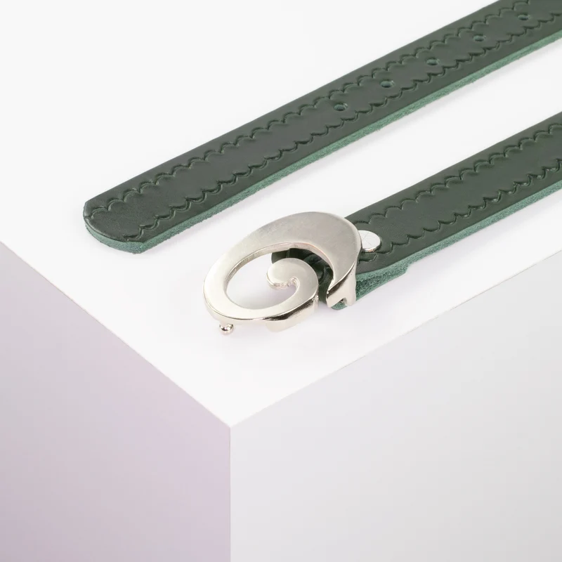 Ledergürtel 3cm mit Schnalle Schnecke silber glänzend