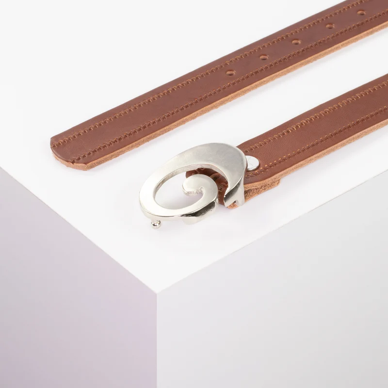 Ledergürtel 3cm mit Schnalle Schnecke silber glänzend