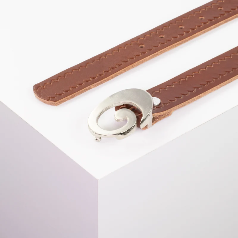 Ledergürtel 3cm mit Schnalle Schnecke silber glänzend