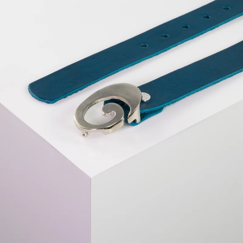 Ledergürtel 3cm mit Schnalle Schnecke silber glänzend