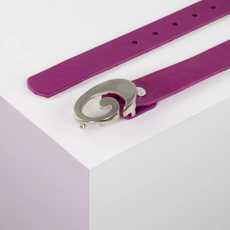 Ledergürtel 3cm mit Schnalle Schnecke silber glänzend