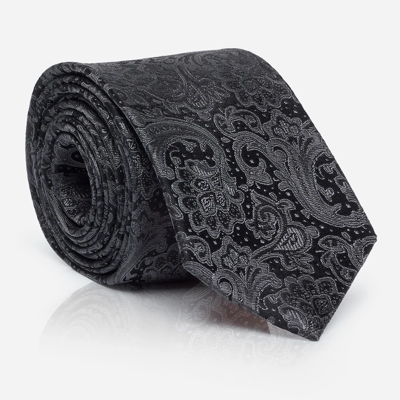 LUAN grey paisley – Seidenkrawatte im Paisley-Dessin
