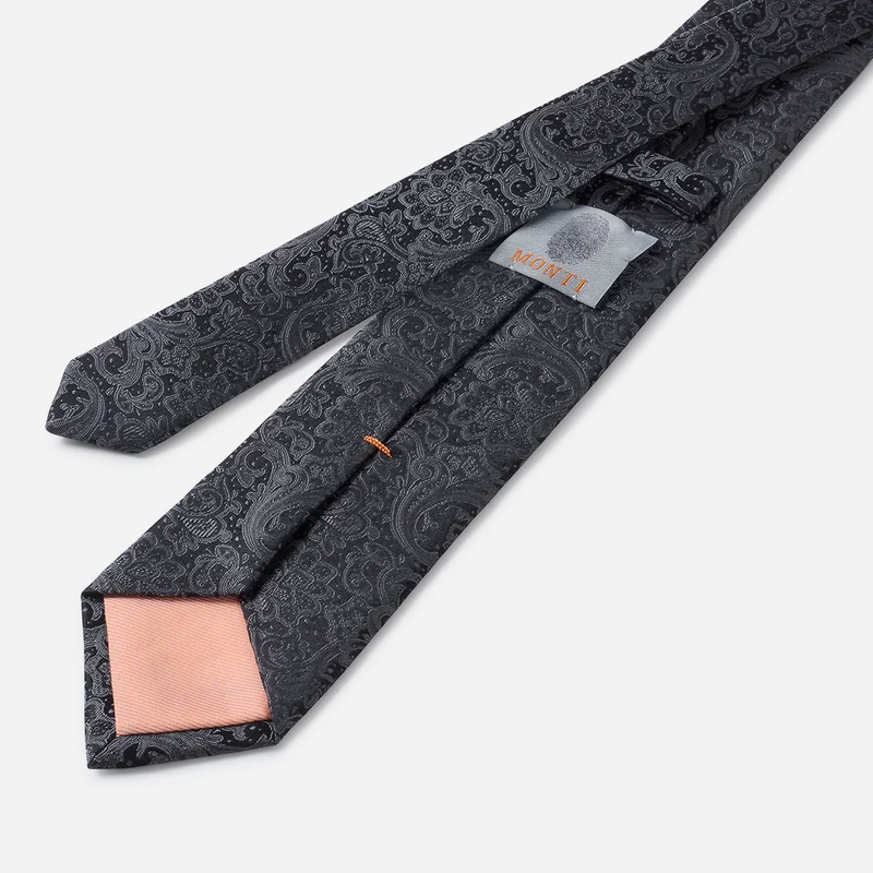 LUAN grey paisley – Seidenkrawatte im Paisley-Dessin