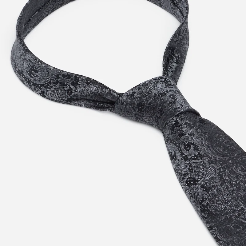 LUAN grey paisley – Seidenkrawatte im Paisley-Dessin
