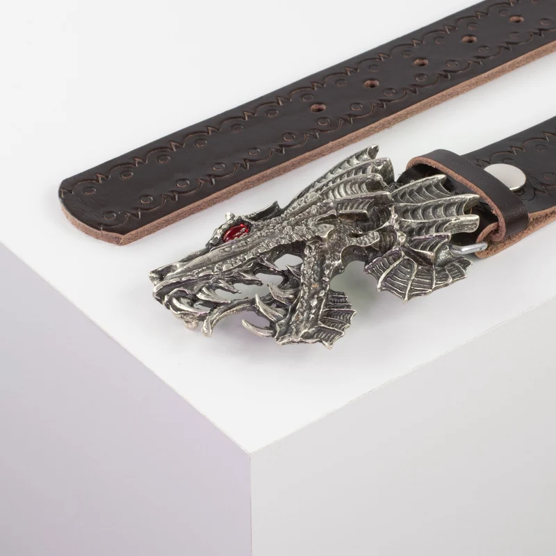 Ledergürtel 4cm mit Schnalle Drache