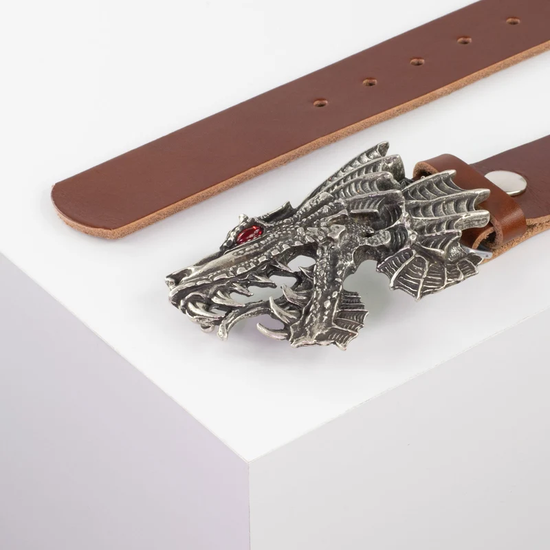 Ledergürtel 4cm mit Schnalle Drache