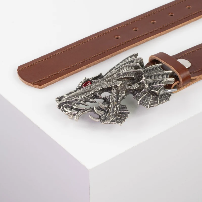 Ledergürtel 4cm mit Schnalle Drache