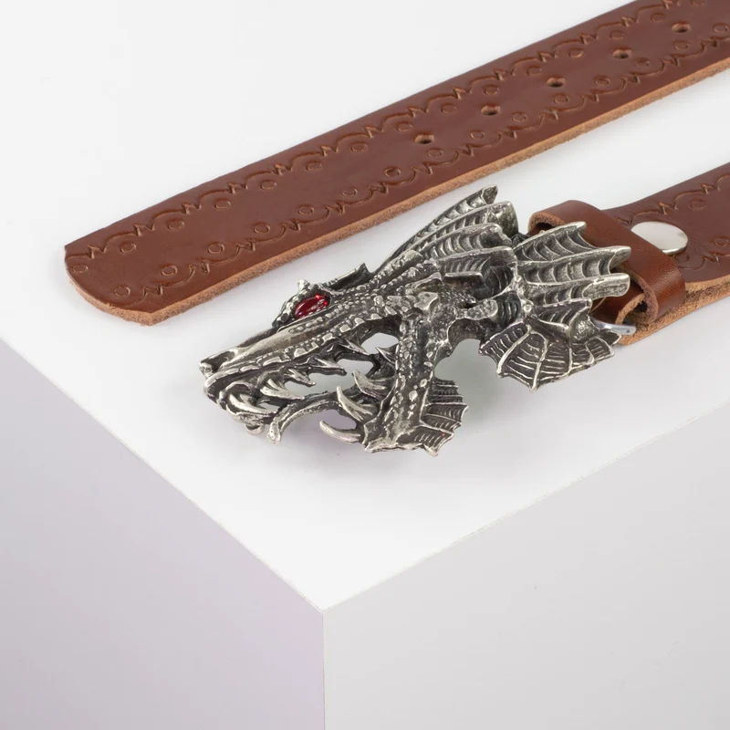 Ledergürtel 4cm mit Schnalle Drache