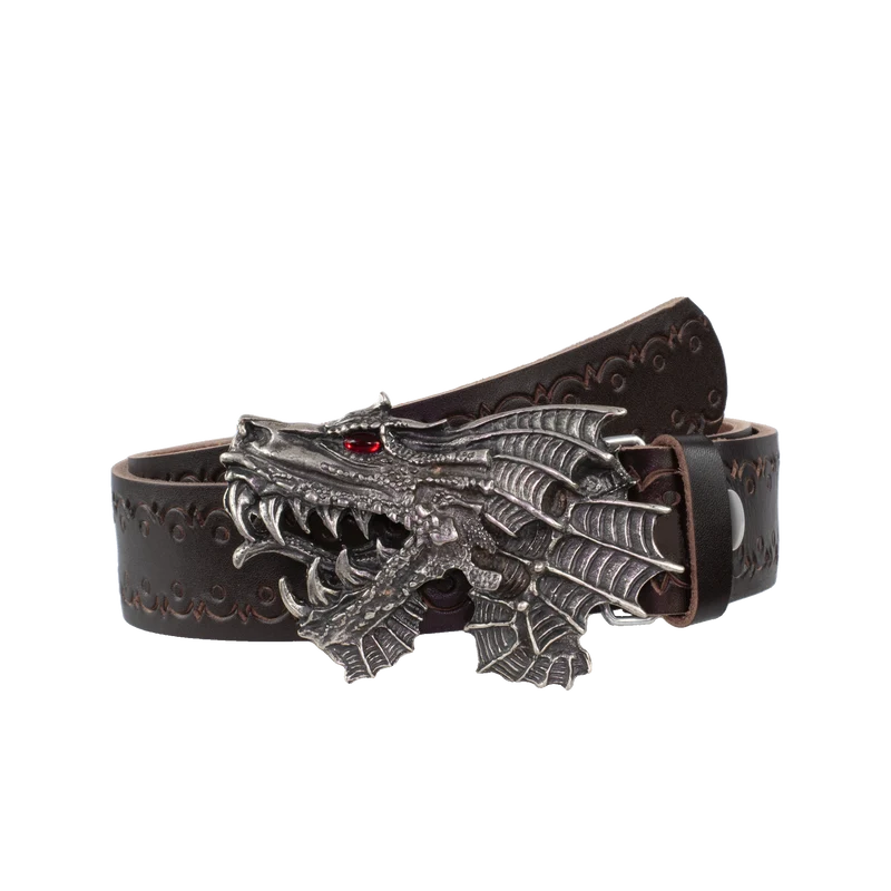 Ledergürtel 4cm mit Schnalle Drache