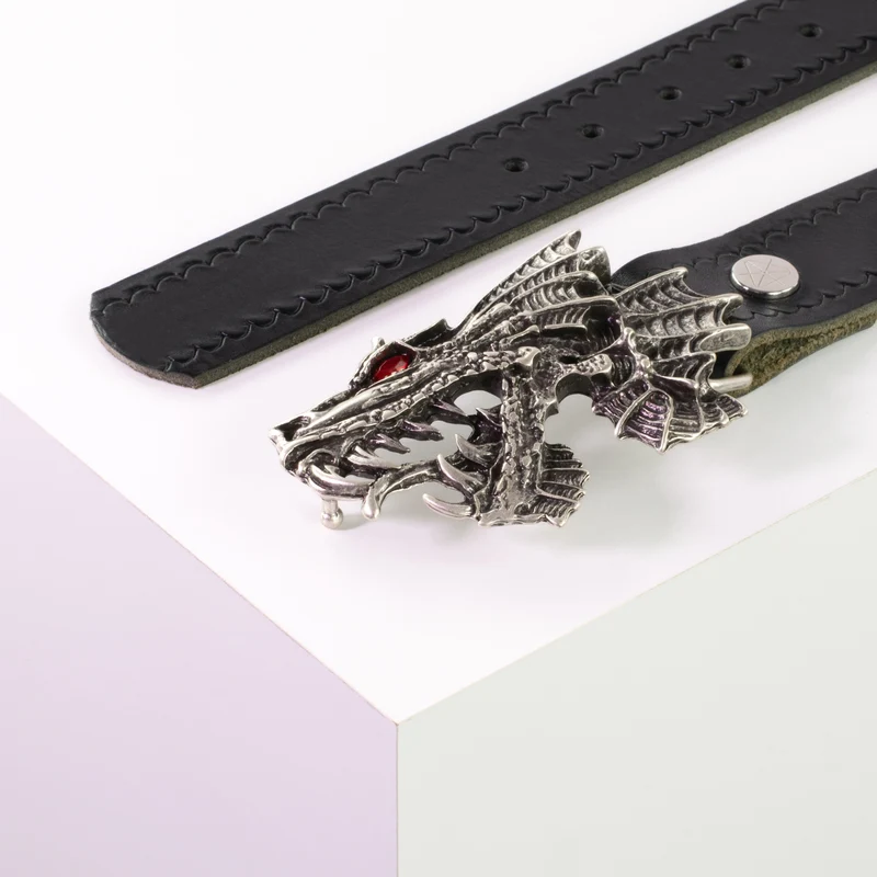 Ledergürtel 4cm mit Schnalle Drache