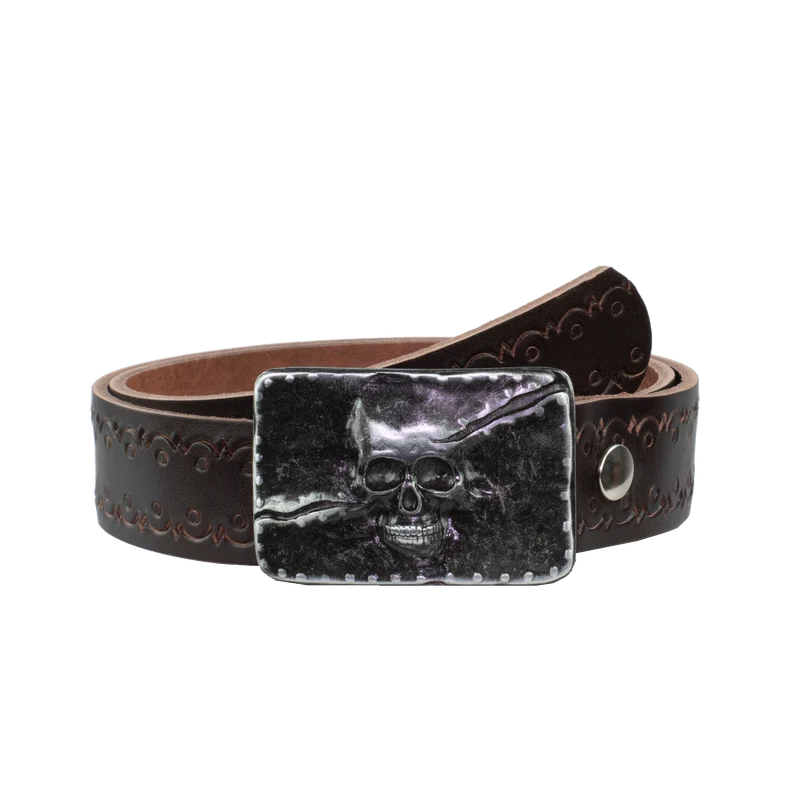 Ledergürtel 4cm mit Schnalle Totenkopf