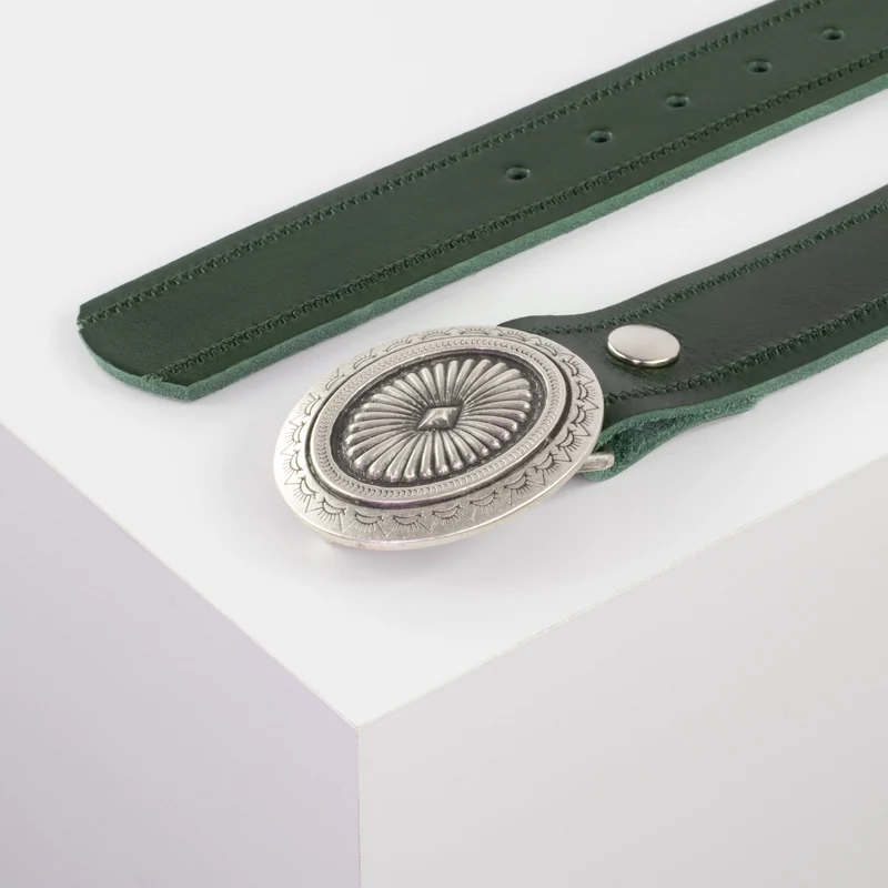 Ledergürtel 4cm mit Schnalle Floral silber