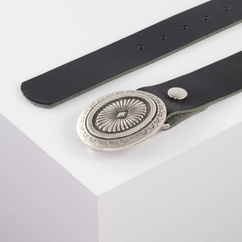 Ledergürtel 4cm mit Schnalle Floral silber