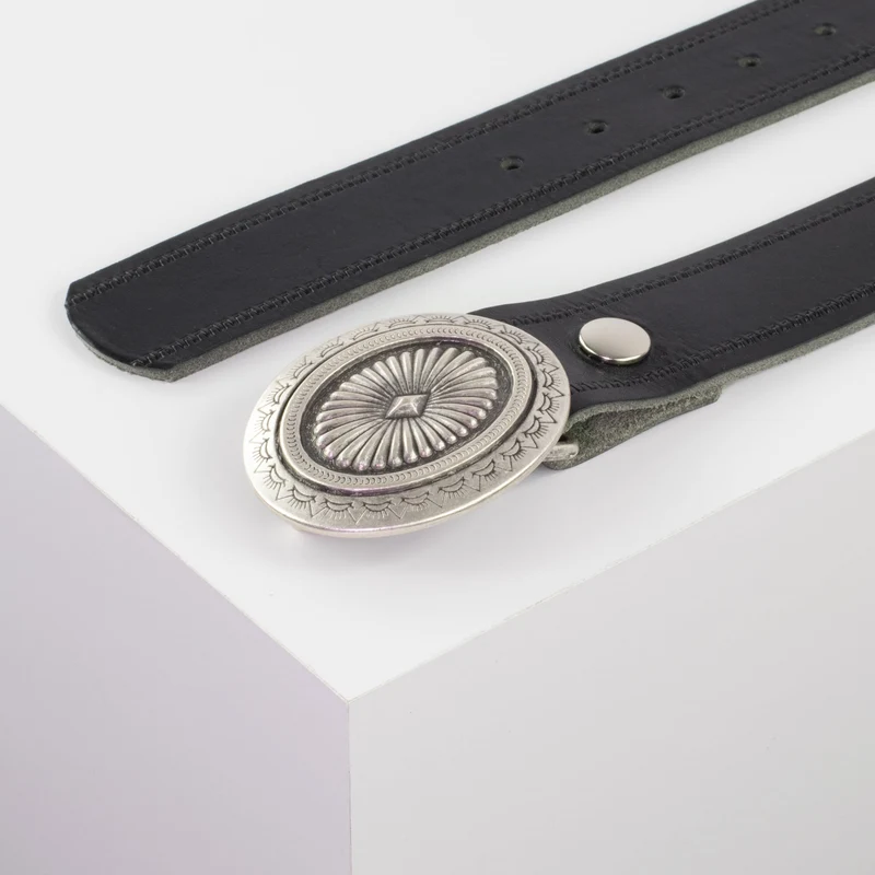 Ledergürtel 4cm mit Schnalle Floral silber