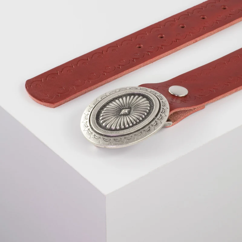 Ledergürtel 4cm mit Schnalle Floral silber