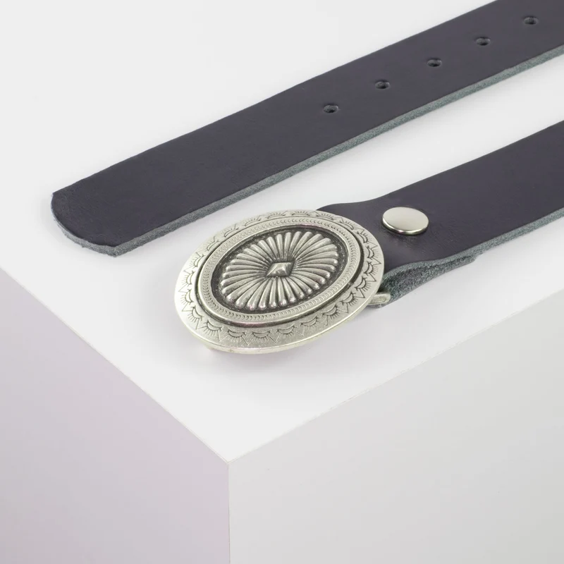 Ledergürtel 4cm mit Schnalle Floral silber