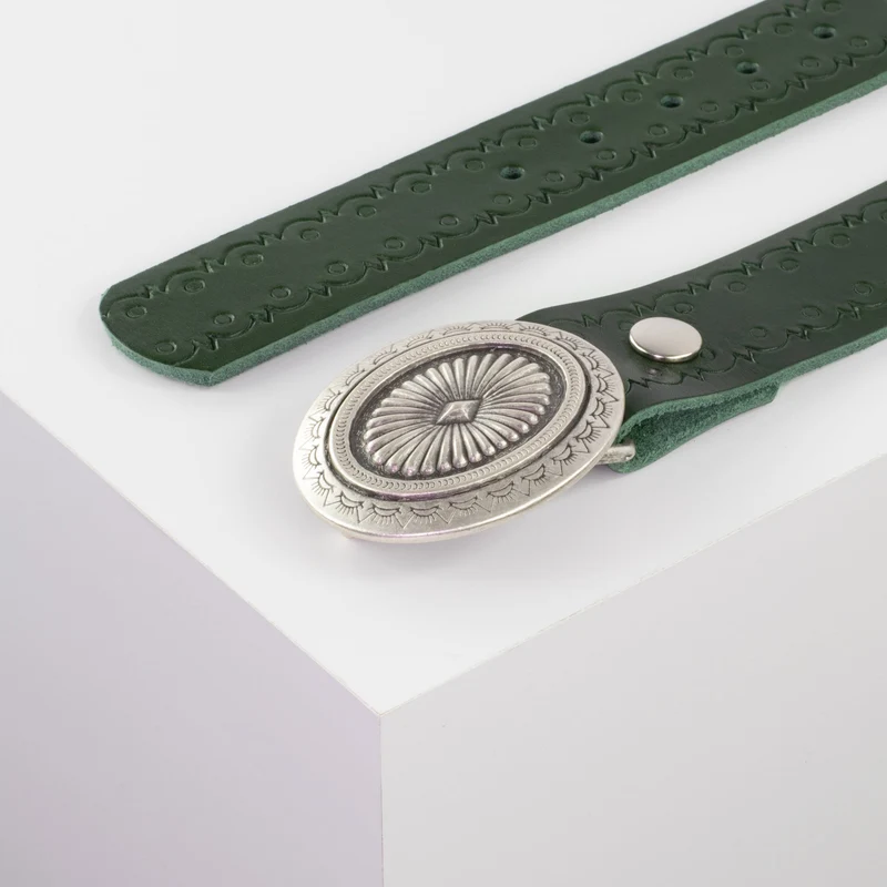 Ledergürtel 4cm mit Schnalle Floral silber