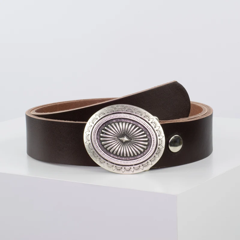 Ledergürtel 4cm mit Schnalle Floral silber