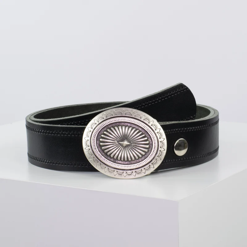 Ledergürtel 4cm mit Schnalle Floral silber