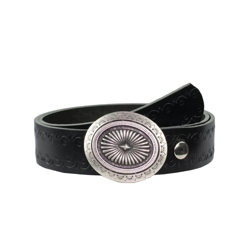 Ledergürtel 4cm mit Schnalle Floral silber