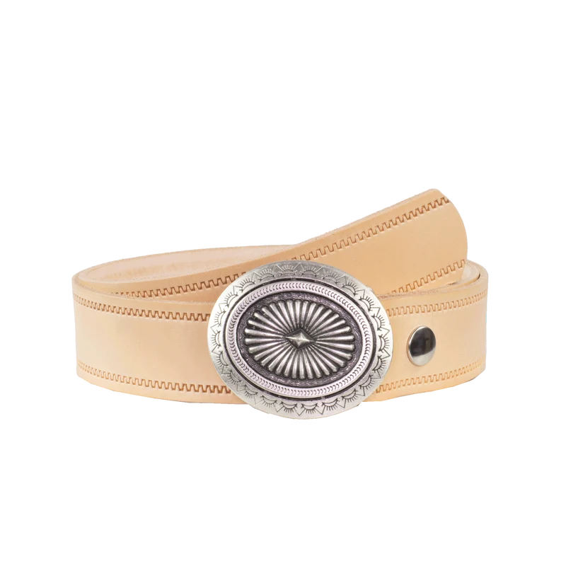 Ledergürtel 4cm mit Schnalle Floral silber