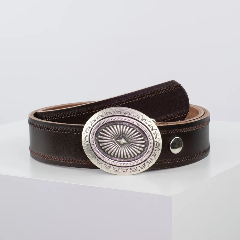 Ledergürtel 4cm mit Schnalle Floral silber