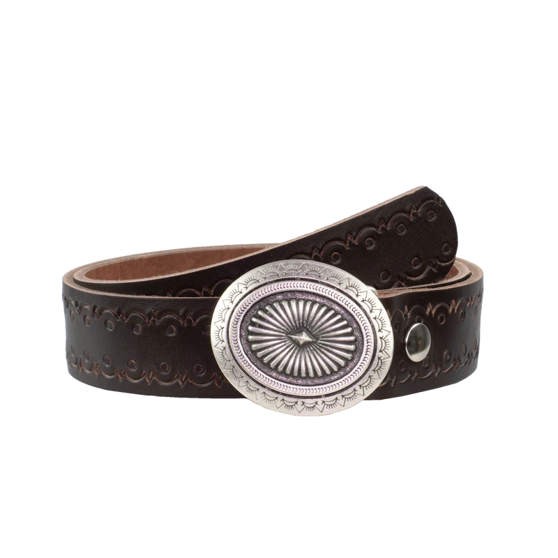 Ledergürtel 4cm mit Schnalle Floral silber