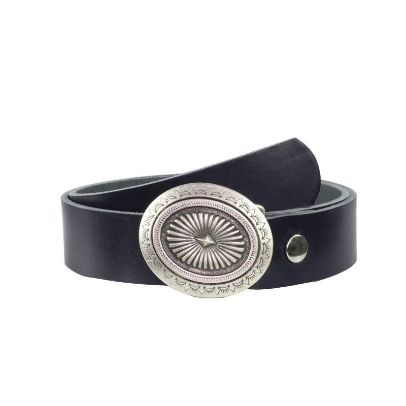 Ledergürtel 4cm mit Schnalle Floral silber